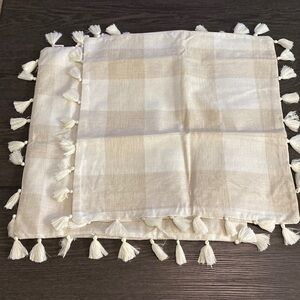 Topfinel Set of 2 throw pillow covers. Cream/ tan checkered with tassels.